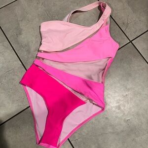 Pink and Fuchsia One-Shoulder Swimsuit